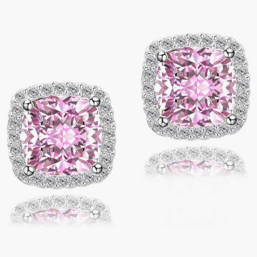 Cubic Zirconia Earrings Studs - White Gold 10MM Square Studs
